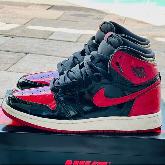 2021 Air Jordan 1 Retro High OG GS 'Patent Bred' Authentic - Picture 6 of 7